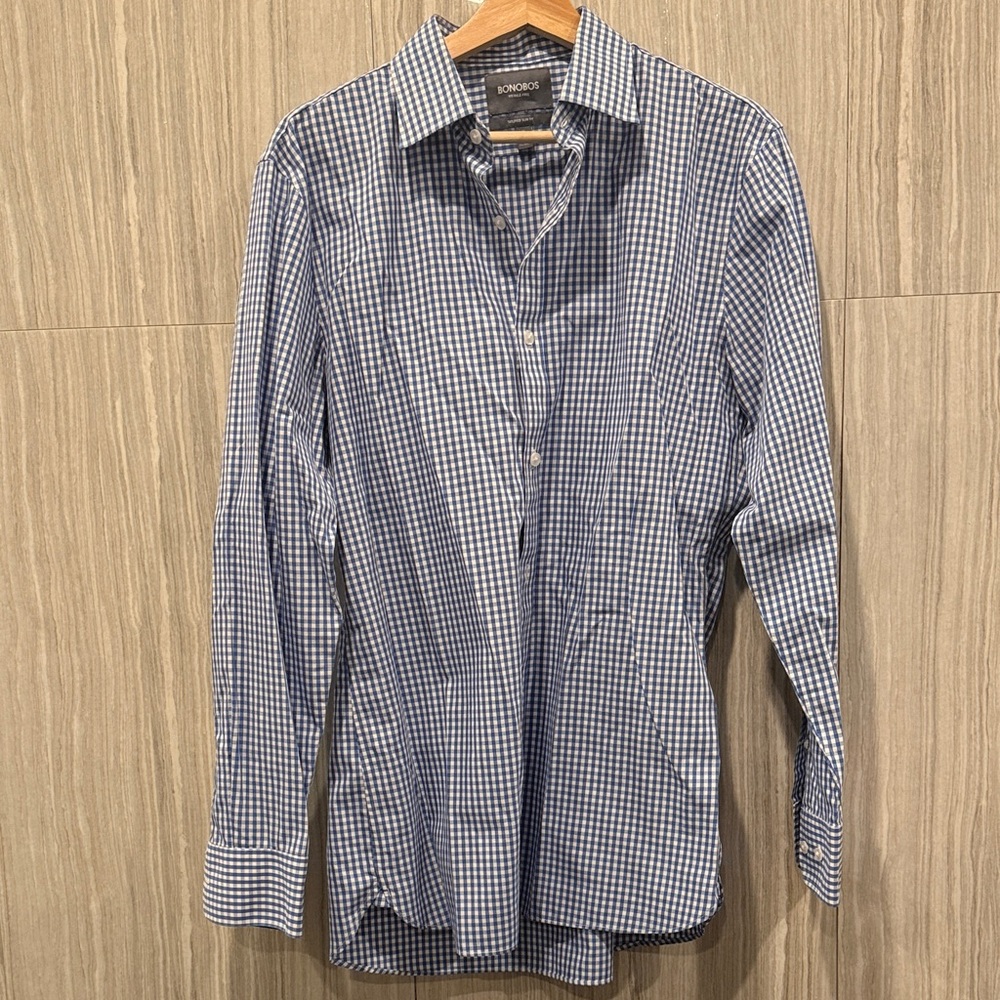 Bonobos Navy Checkered Dress Shirt